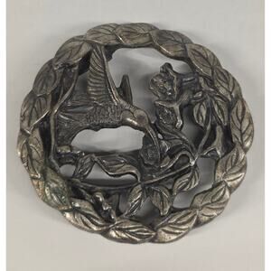 Pewter Potpourri Lid 2.75" Hummingbird & Flower Design ©WTU Vintage